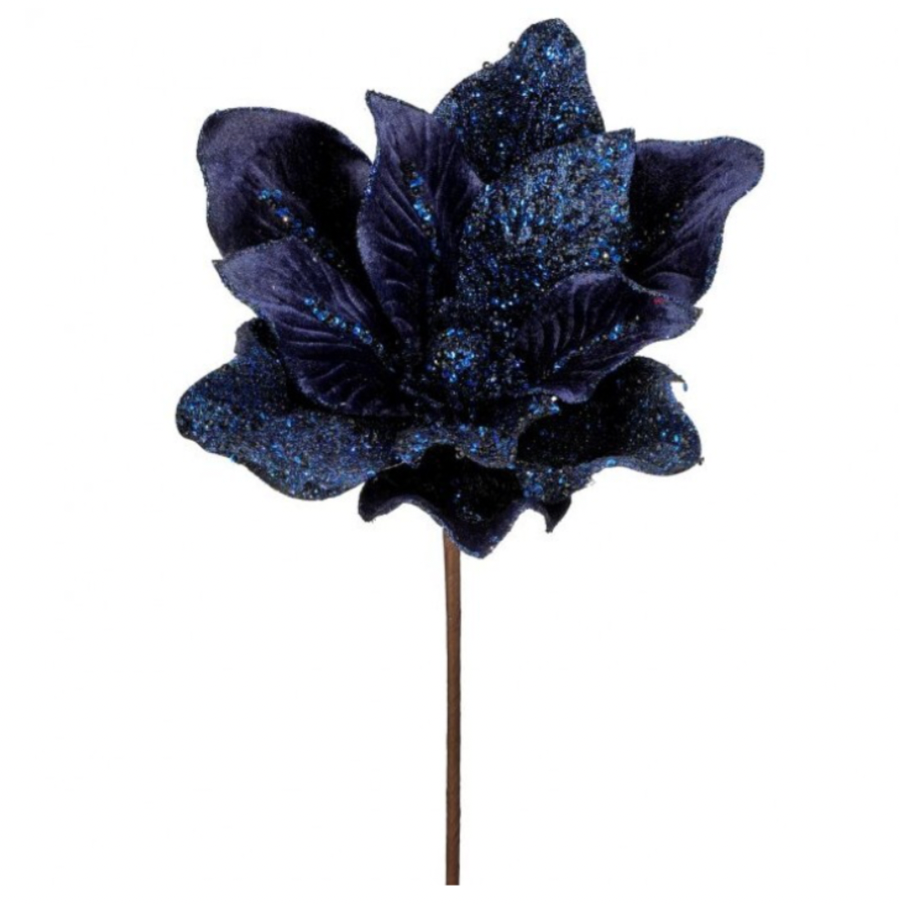 24"Velvet/Bead/Sequin Magnolia Stem (Midnight Blue)