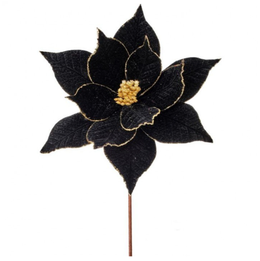 22" Velvet Leaf Poinsettia Stem (Black/Gold)