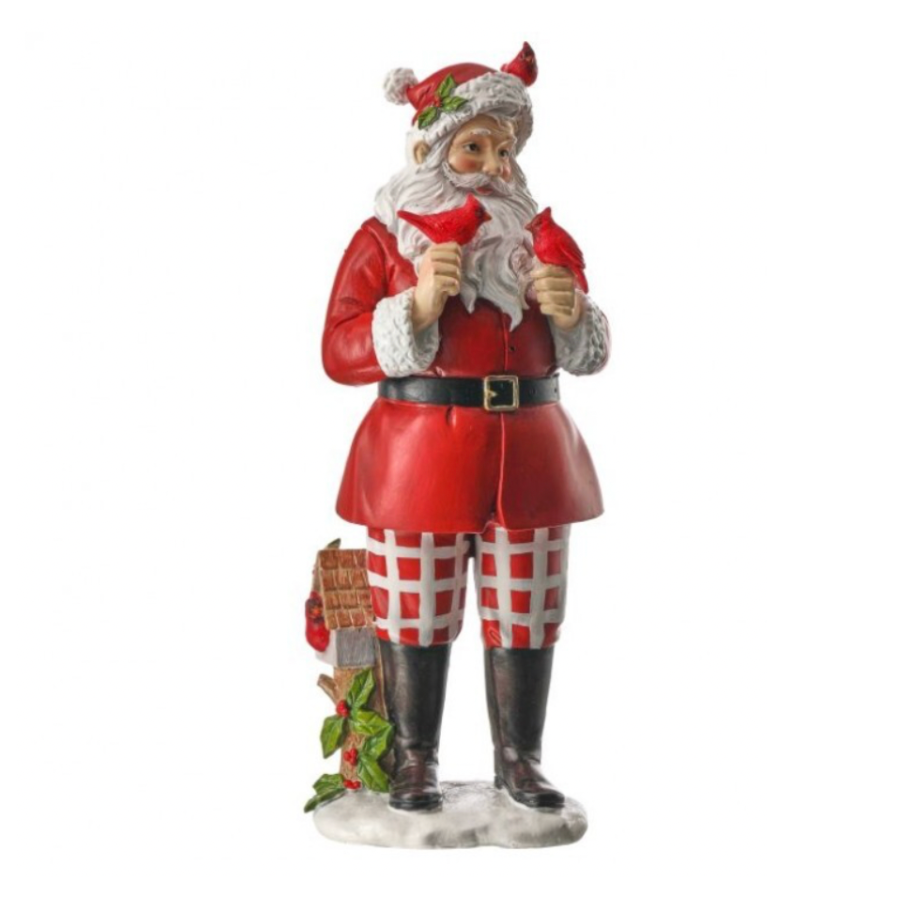 14" Resin Santa W/Boots And Cardinal