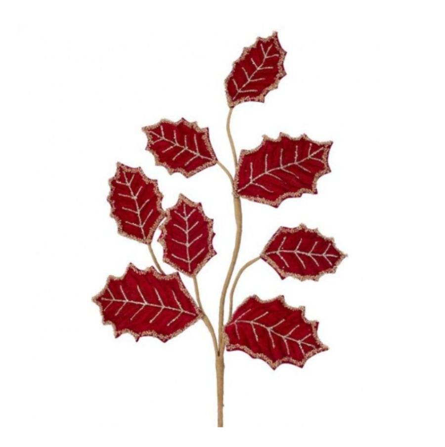 27" Beaded Velvet Leaf Spray (Burgundy)