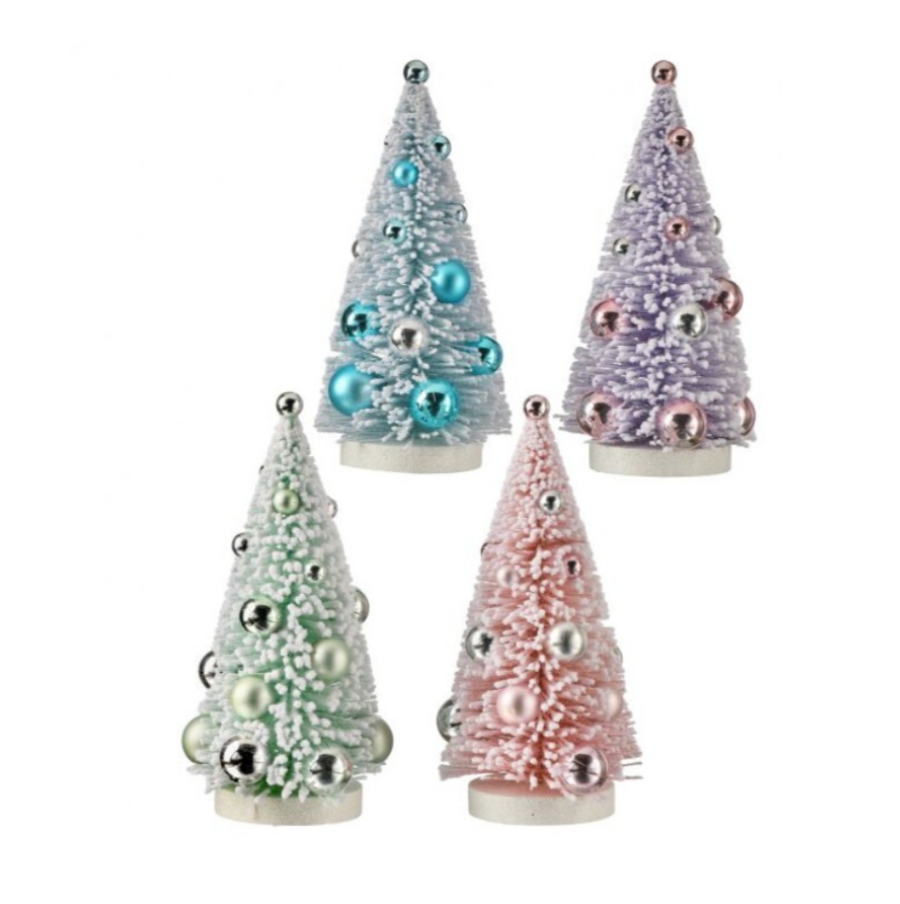 9" Sugared Pastel Sisel Tree 4/Ast