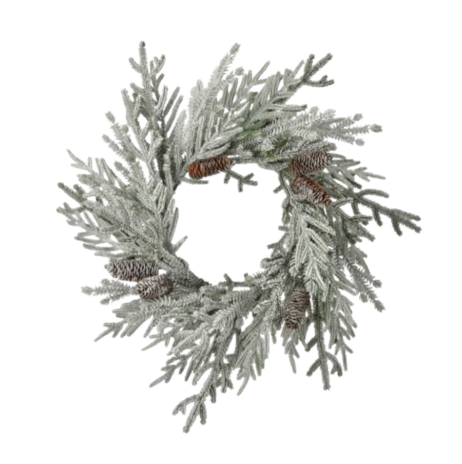 28" Snowy Pine Wreath W/Cone