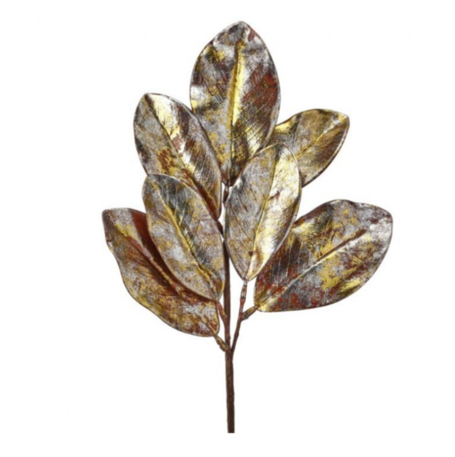 24" Gilded Magnolia Leaf Spray
