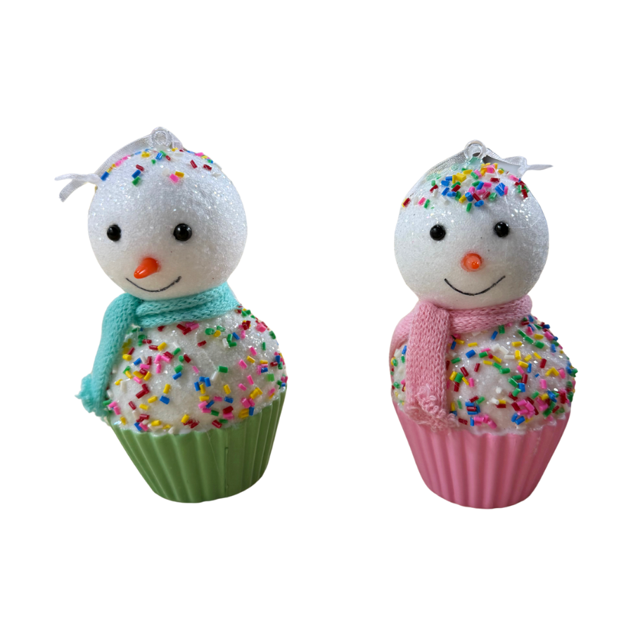 4.5" Sprinkles Snowman Cupcake Ornament Assorted