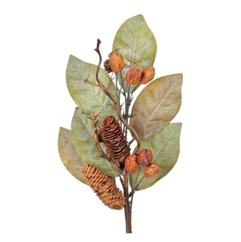 25" Dried Magnolia Leaf W/Nuts&Cones Spray