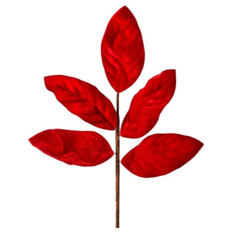 20" Deluxe Velvet Magnolia Leaf Spray (Red)