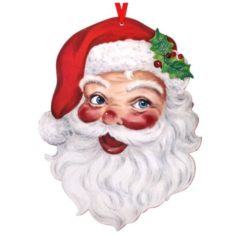 16" Mdf Retro Santa Head Ornament/Wall Piece