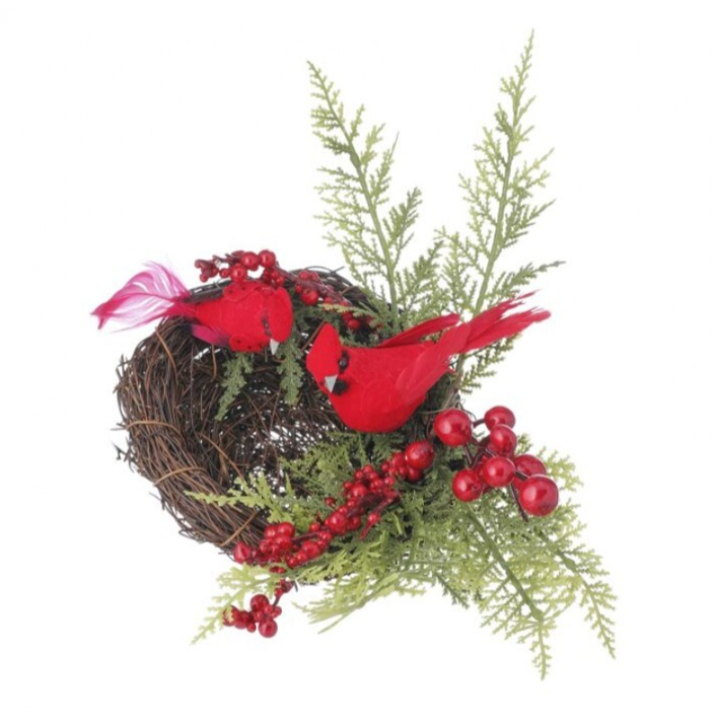 10"Cedar/Berry Cardinals Nest Clip Ornament
