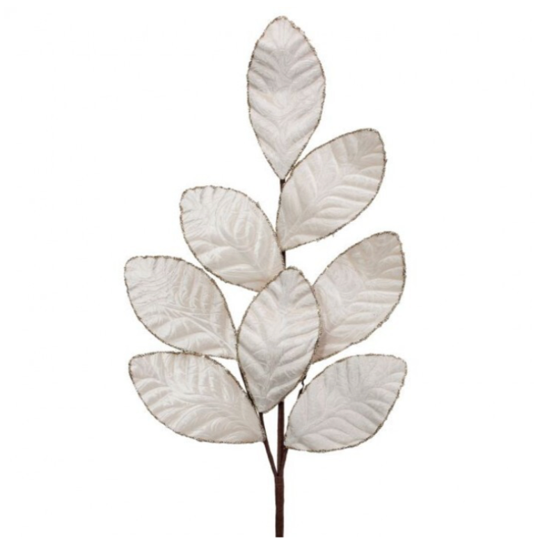 27" Baroque Velvet W/Glitter Leaf Stem (Cream)