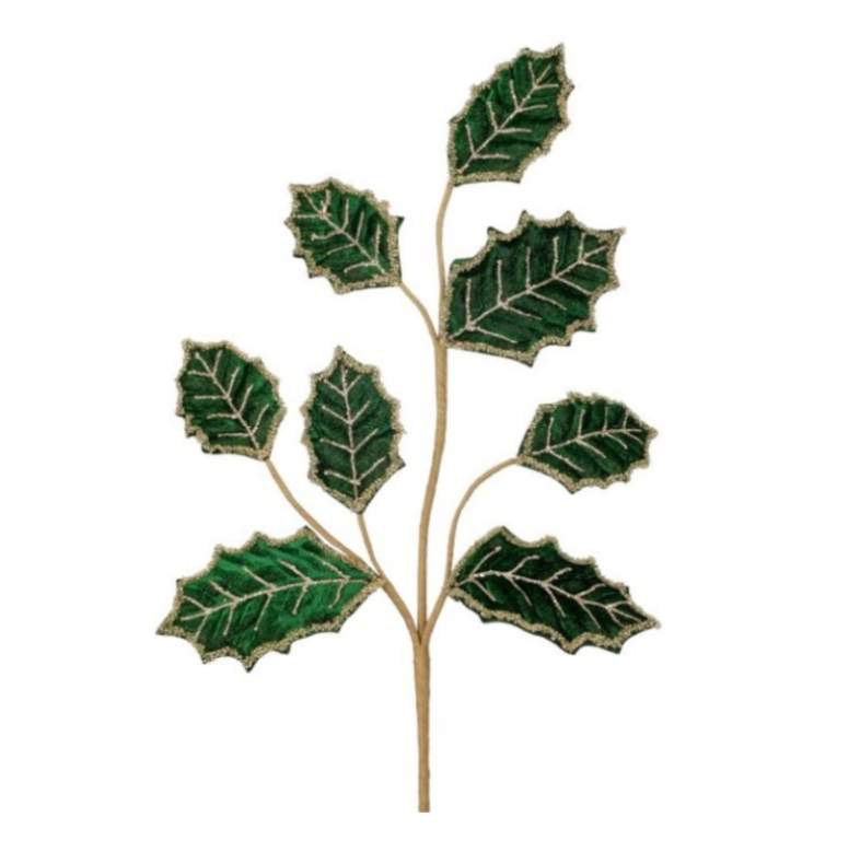 27" Beaded Velvet Leaf Spray (Green)