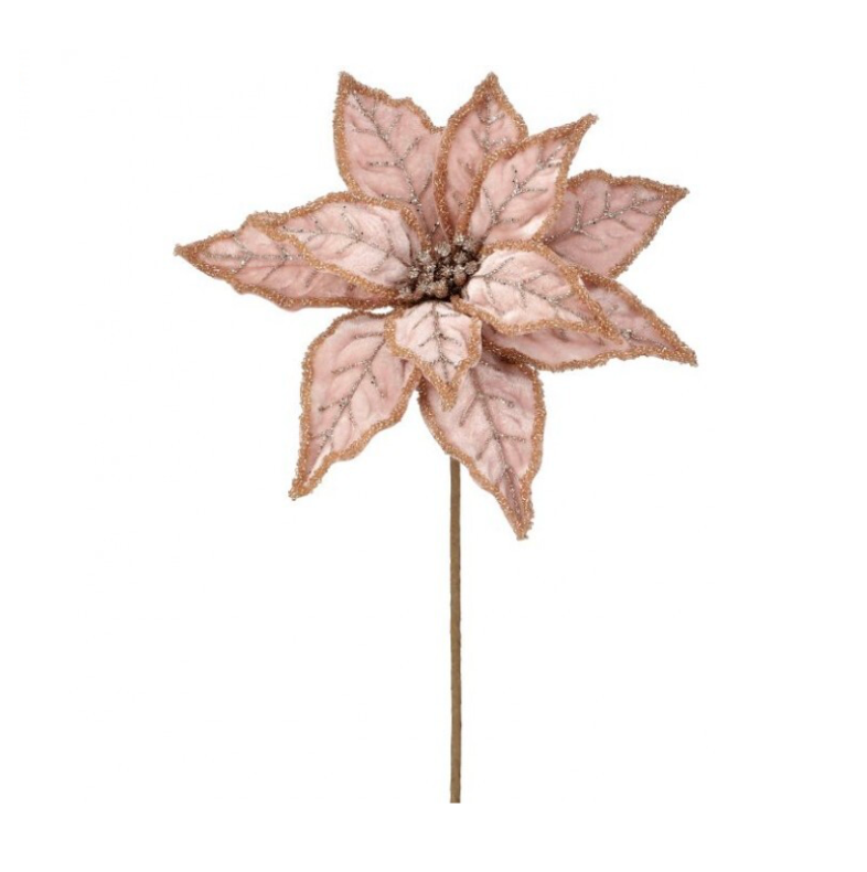 24" Beaded Velvet Pastel Poinsettia Stem