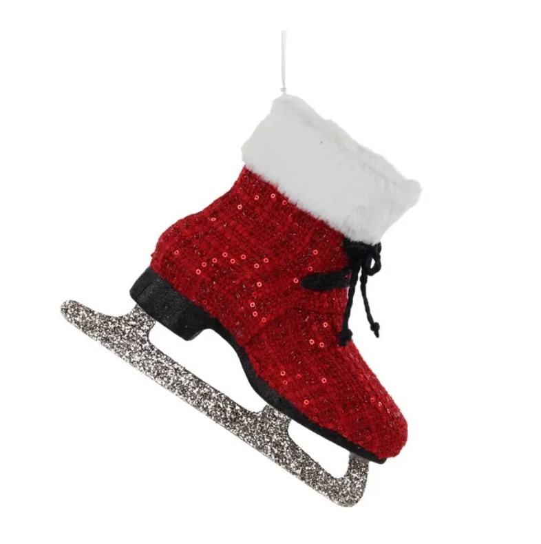 8.75"L Sequin/Faux Fur Ice Skate Ornament