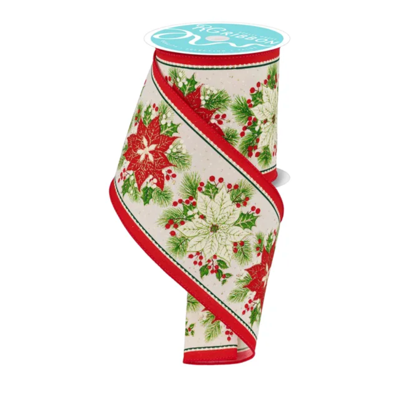 4" x 10yd Poinsettia/Holly/Berry