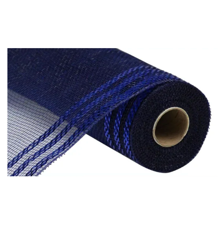 10" x 10yd Border Stripe Metallic Mesh (Navy W/Royal Blue Foil)