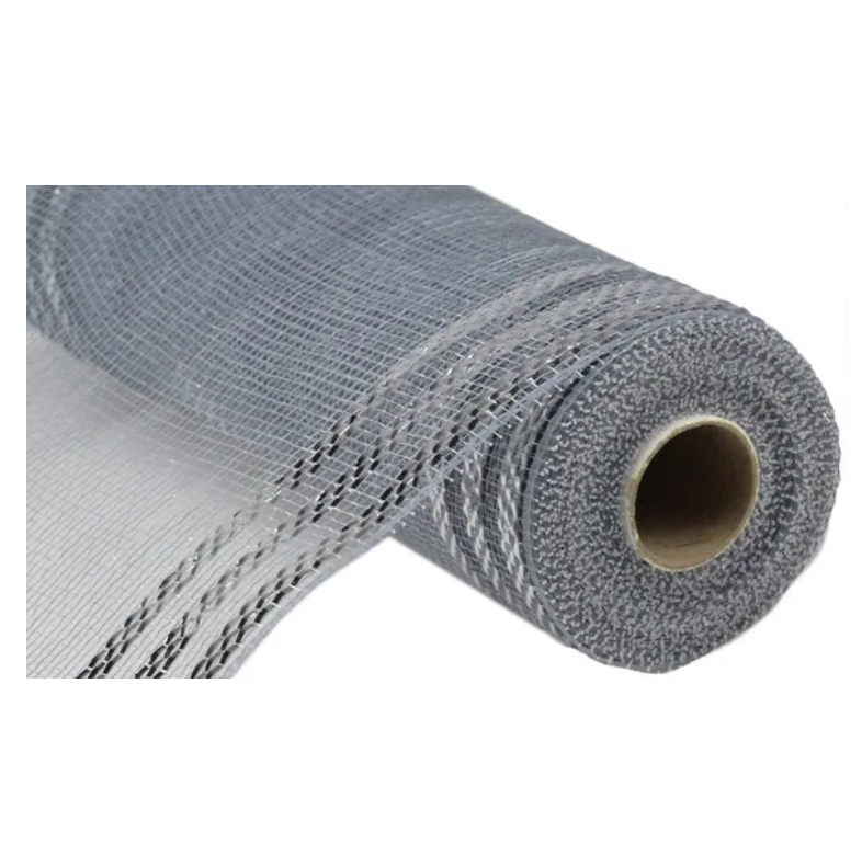 10" x 10yd Border Stripe Metallic Mesh (Silver)