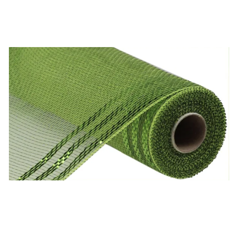 10" x 10yd Border Stripe Metallic Mesh (Moss/Apple/Lime Green)