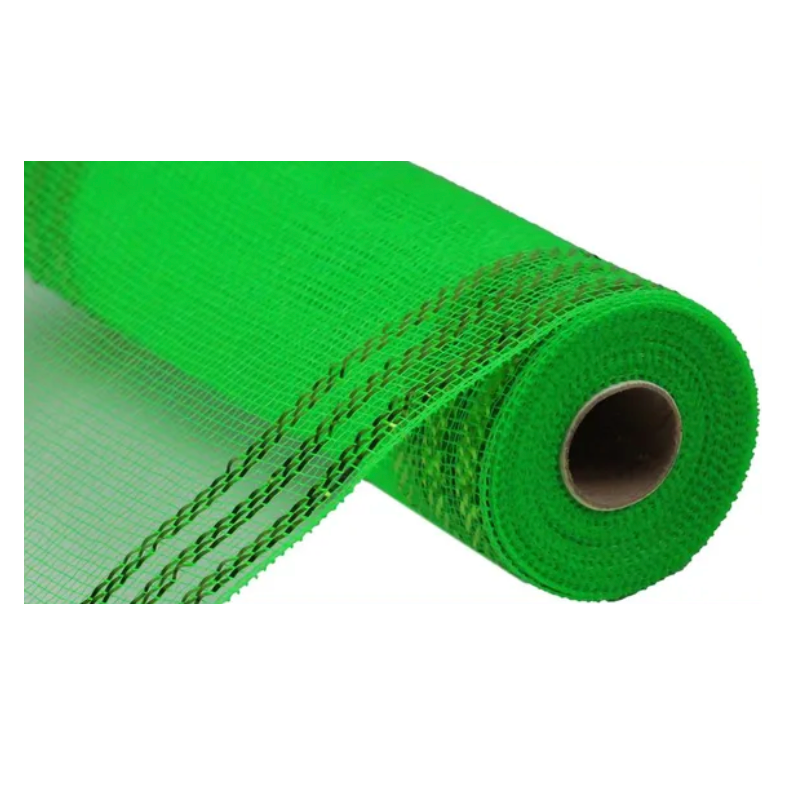 10" x 10yd Border Stripe Metallic Mesh (Lime Green)