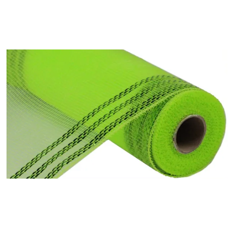 10" x 10yd Border Stripe Metallic Mesh (Apple W/Lime Green Foil)