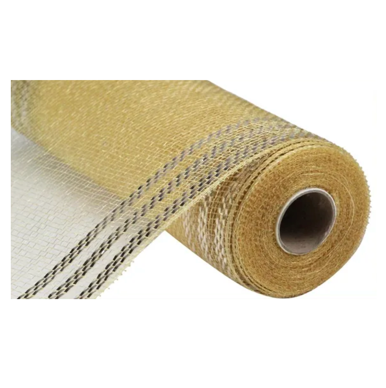 10" x 10yd Border Stripe Metallic Mesh (Champagne)