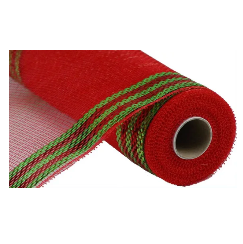 10" x 10yd Border Stripe Metallic Mesh (Red/Lime)