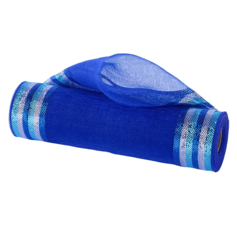 10.25" x 10yd Fine Weave Met Border Stripe (Royal Blue/Light Blue/Silver)