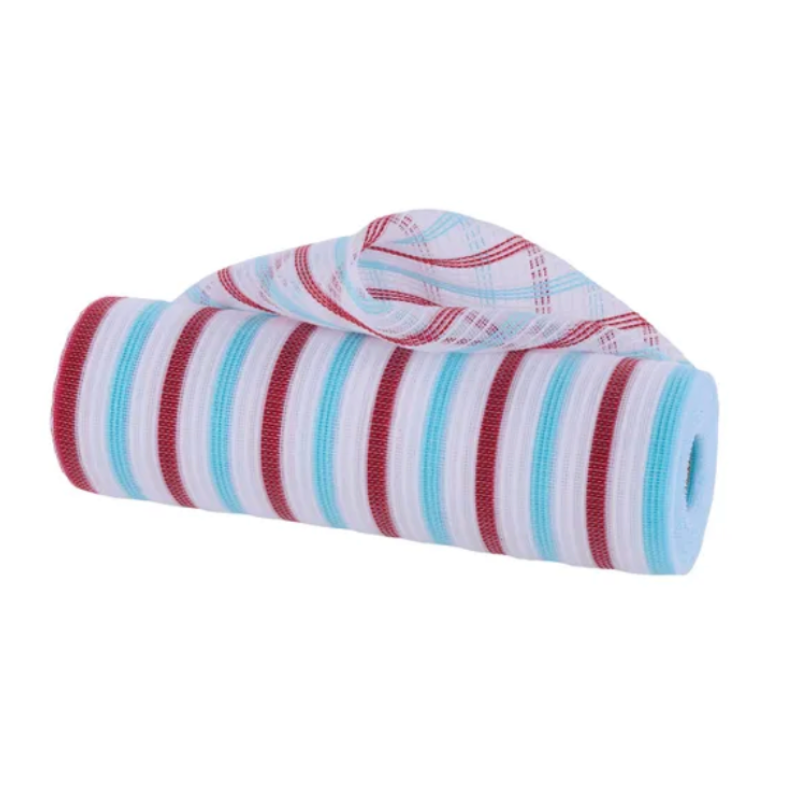 10.25" x 10yd Fine Weave Faux Jute Stripe (White/Red/Ice Blue)