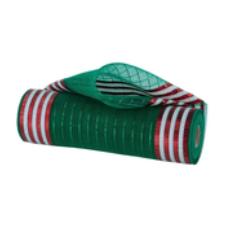 10.25" x 10yd Fine Weave x Foil Border (Emerald/Red/White)