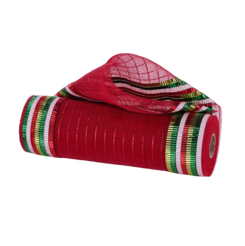 10.25" x 10yd Fine Weave x Foil Border (Red/White/Emerald/Lime)