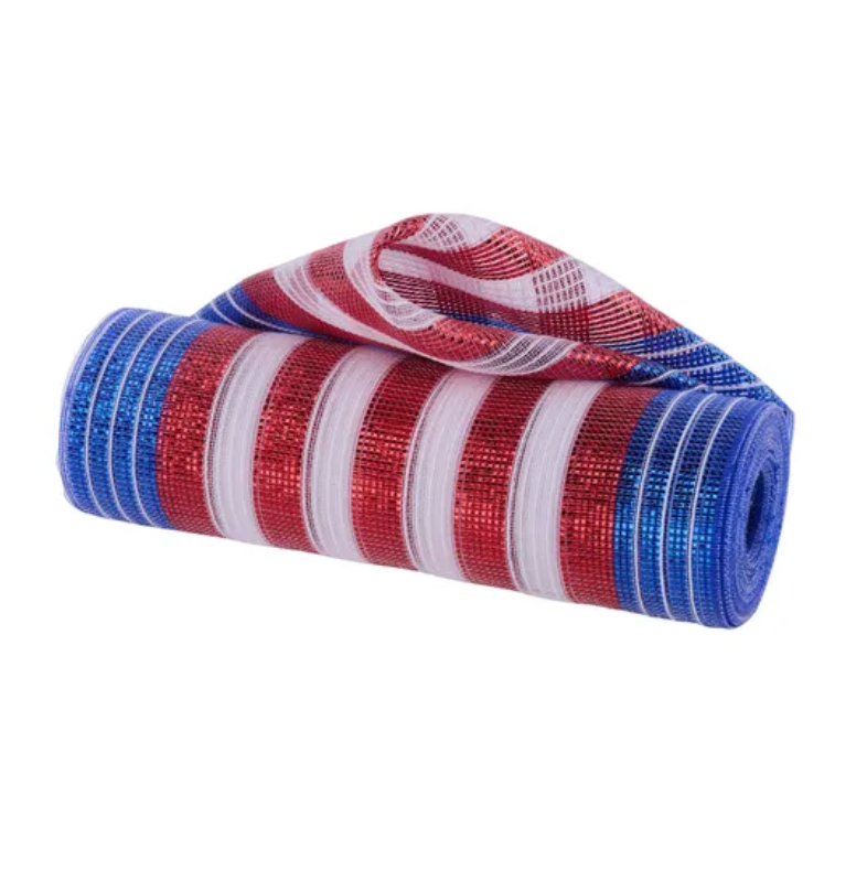 10.25" x 10yd Fine Weave Jute/Metallic Stripe (Red/White/Blue)