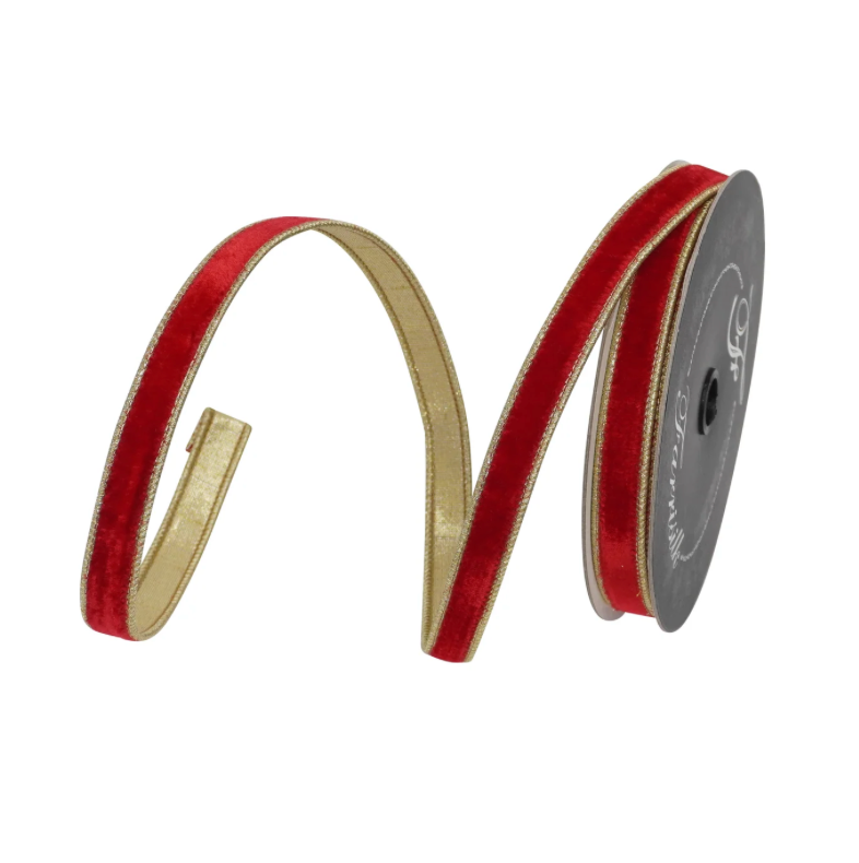 .75 X 10YD Flashy Velvet (Red/Gold) Farrisilk