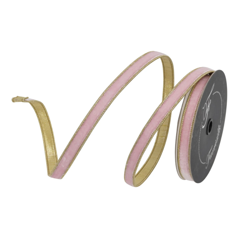 .75 X 10YD Flashy Velvet (Baby Pink/Gold) Farrisilk