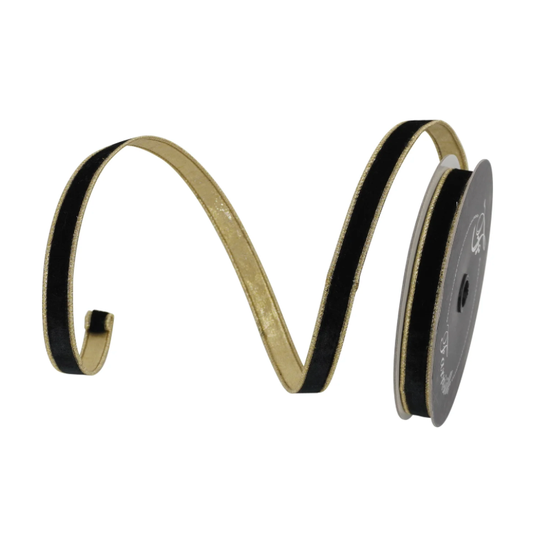 .75 X 10YD Flashy Velvet (Black/Gold) Farrisilk