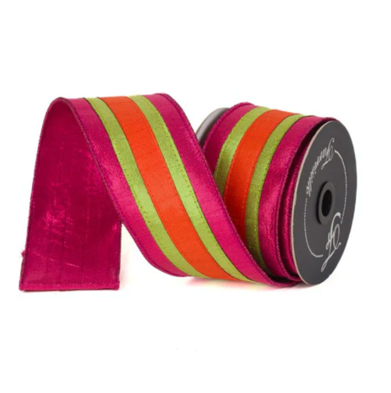 2.5" X 10YD Classic Stripes (Hot Pink/Orange/Lime) Farrisilk