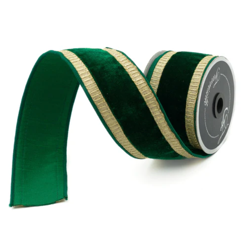 2.5" X 10YD Pleated Borders (Emerald/Gold) Farrisilk