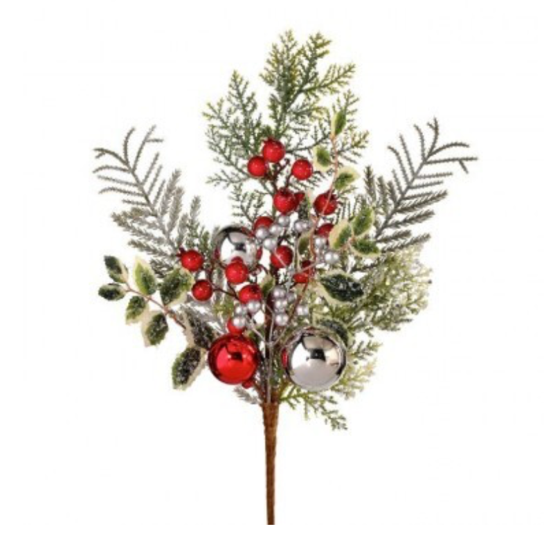 16" Frosted Mixed Ball Berry Pine Pick