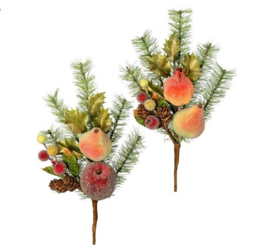 14" Wp Beaded Delarobia Pine Pick (Assorted)