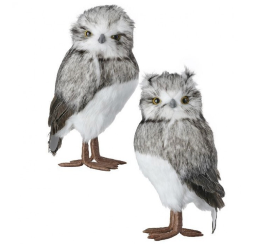 15" Streaked Fur Standing Owl (Assorted)
