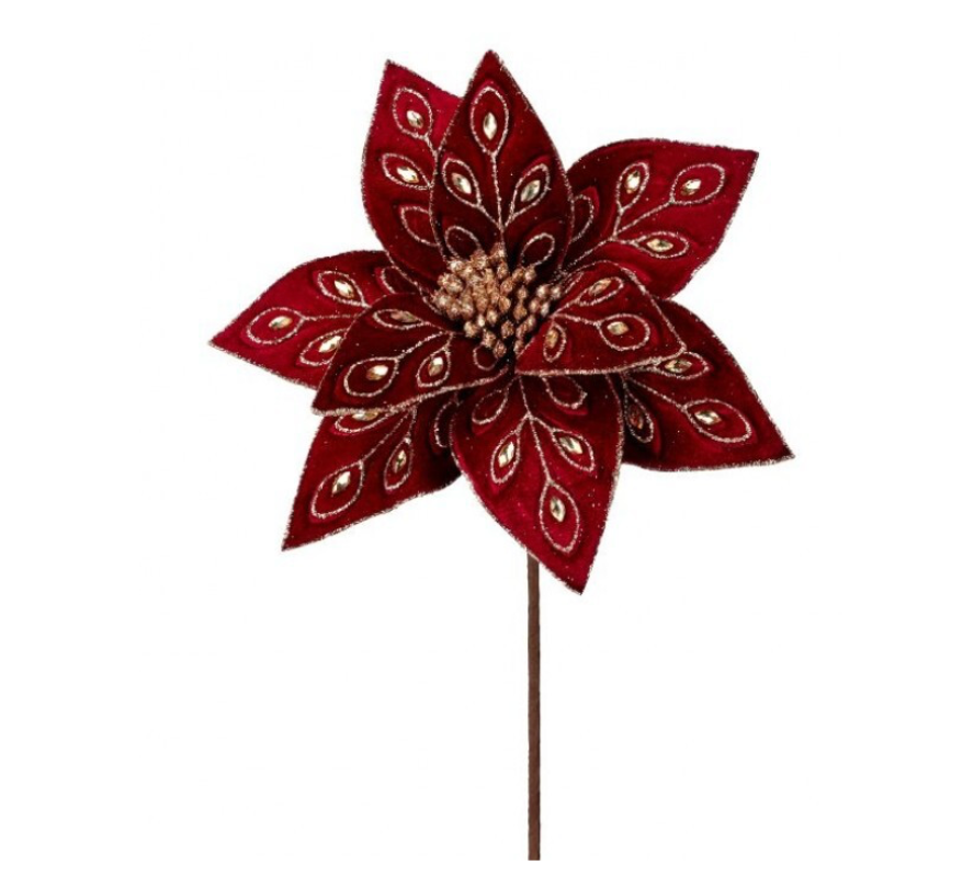 22" Bejeweled Poinsettia Stem (Burgundy)