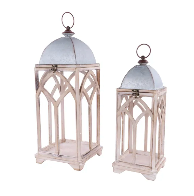 18"-22.5"H Wood/Metal Lantern (Set of 2)