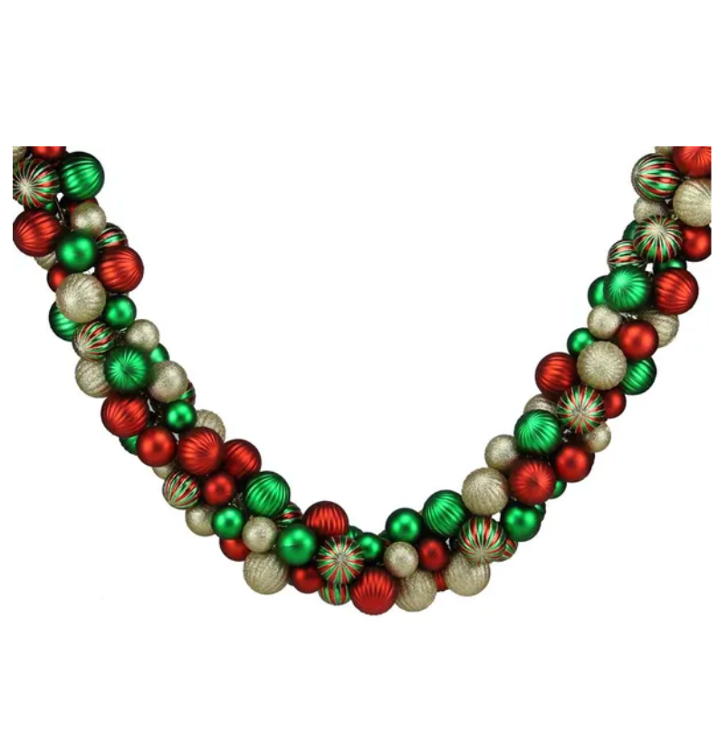 6'L Dlx Smooth/Vertical Stripe Garland (Red/Emerald/Gold)