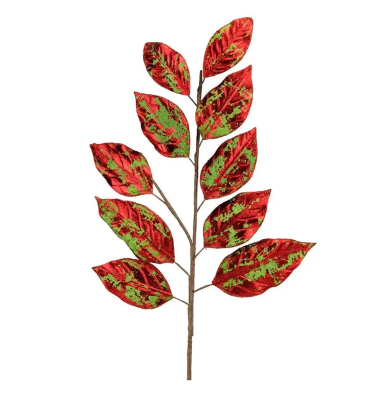 29"L Velvet Leaf Spray (Lime/Red)