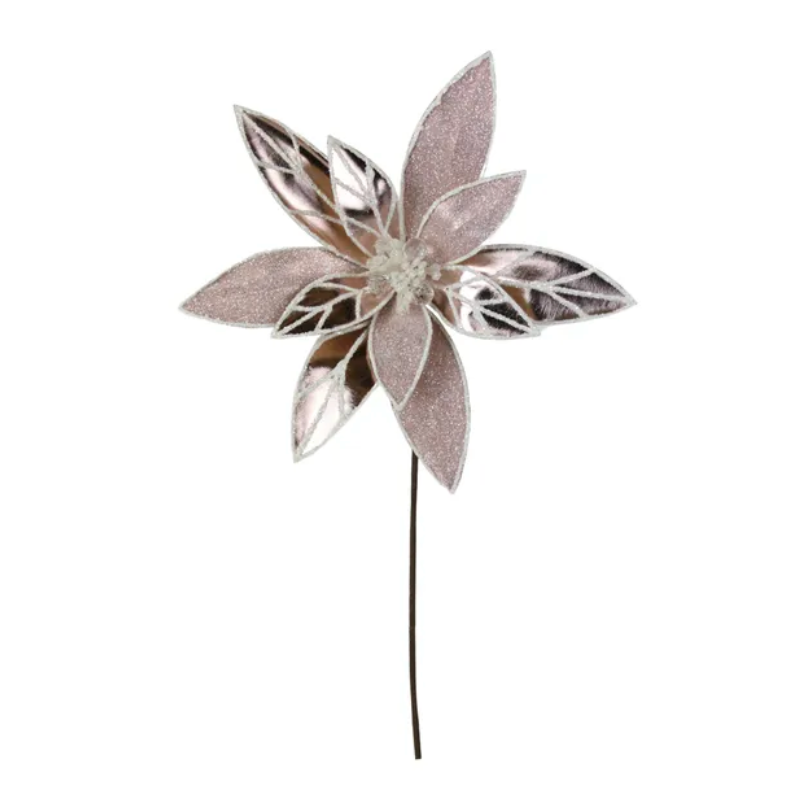 22"L Faux Leather Poinsettia Stem (Rose Gold)