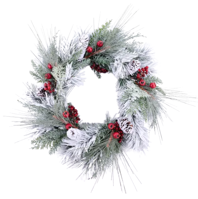 24"Dia Snowy Pine/Berry Wreath