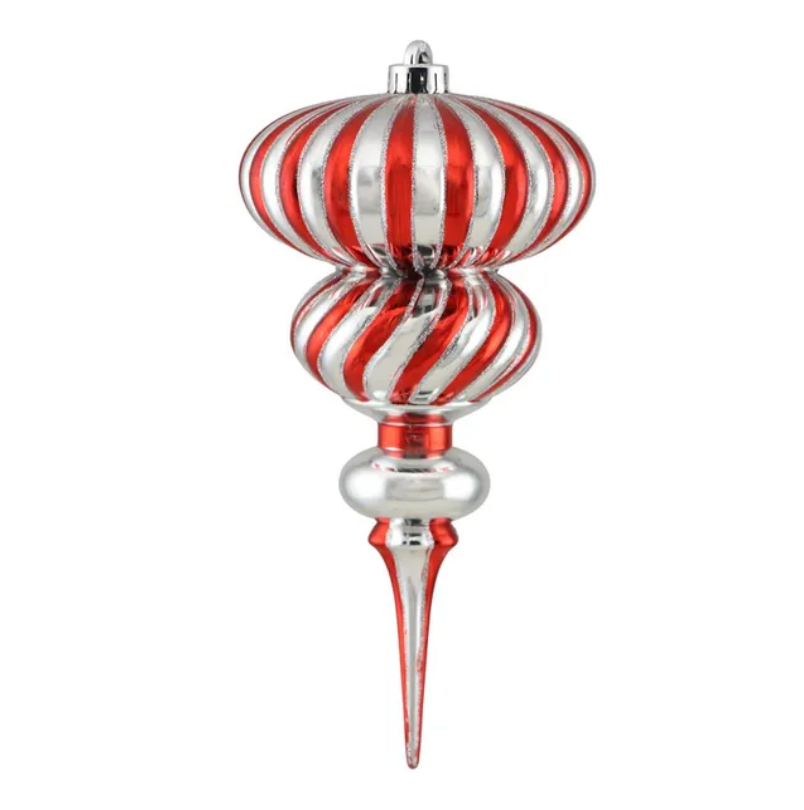 280Mm Vertical/Swirl Line Finial (Red/Silver)