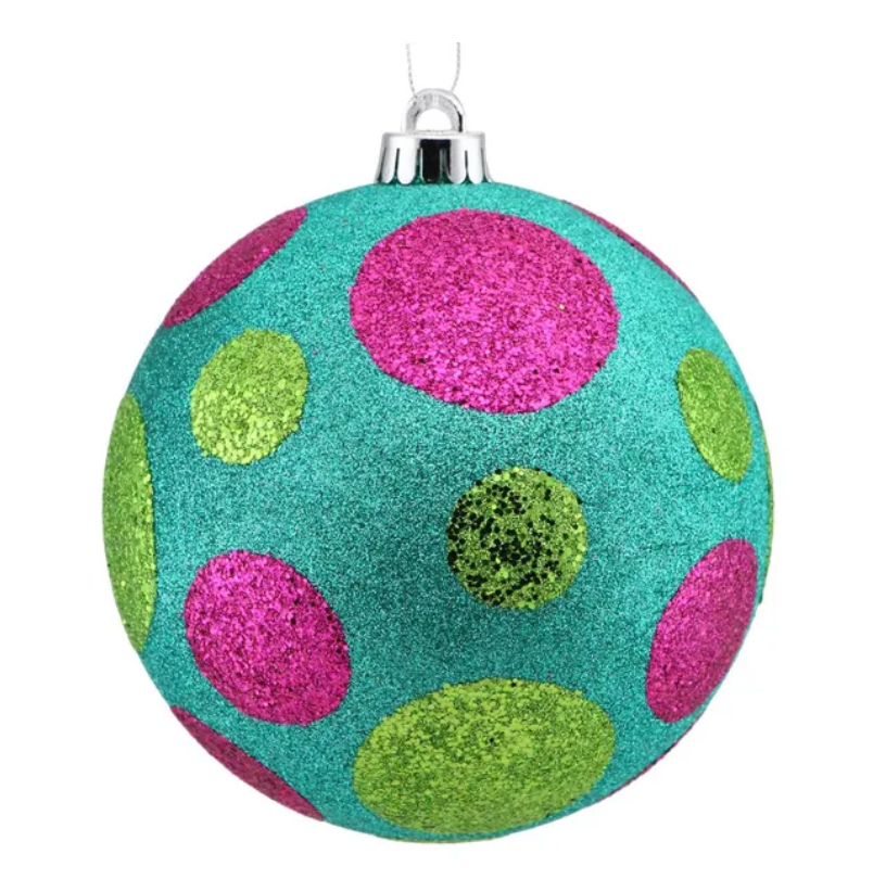 150Mm All Glitter Polka Dot Ball (Turquoise/Fuchsia/Lime Green)