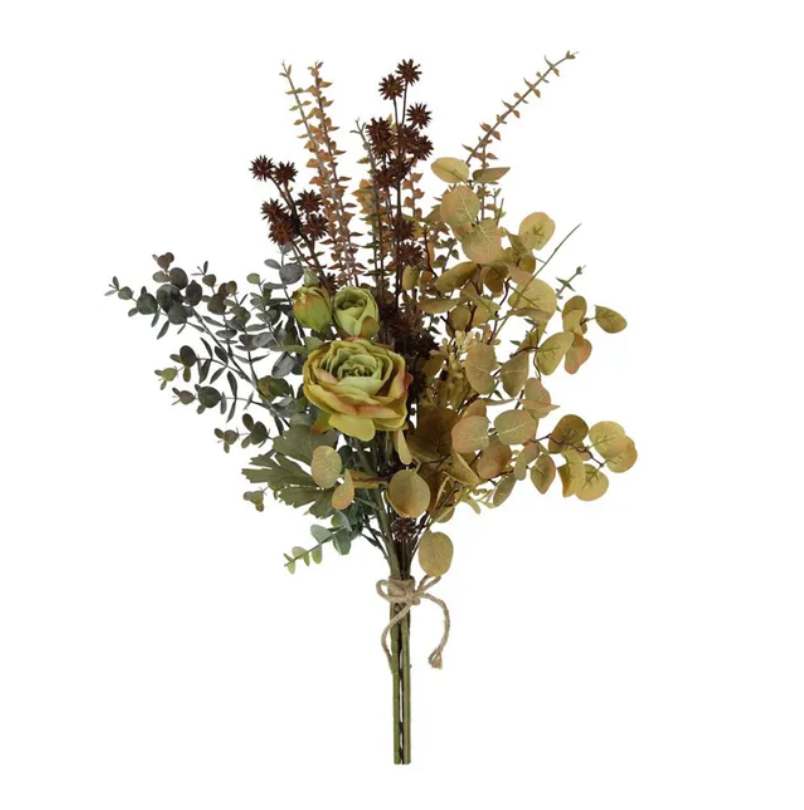 22"L Faux Dry Ranunculus/Eucalyptus Bouquet (Green/Pink)