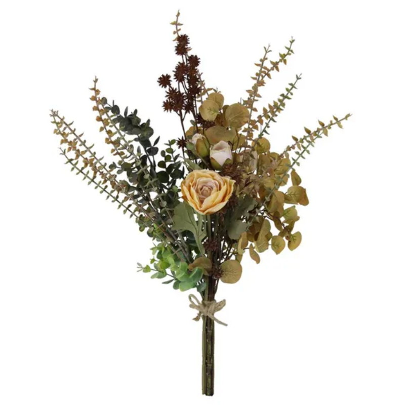 22"L Faux Dry Ranunculus/Eucalyptus Bouquet (Cream/Green)