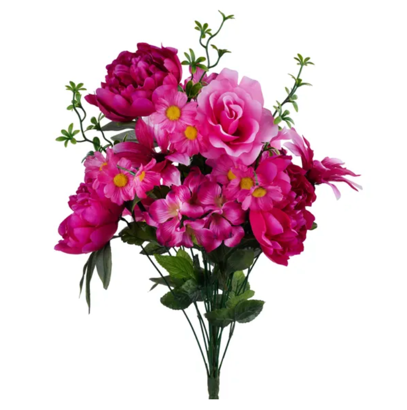 22"H Peony/Rose/Hydrangea Bush (Fuchsia/Light Pink)