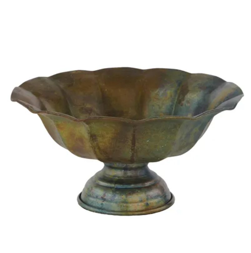 8.5"Dia X 4"H Iron Compote (Green/Brown Patina)