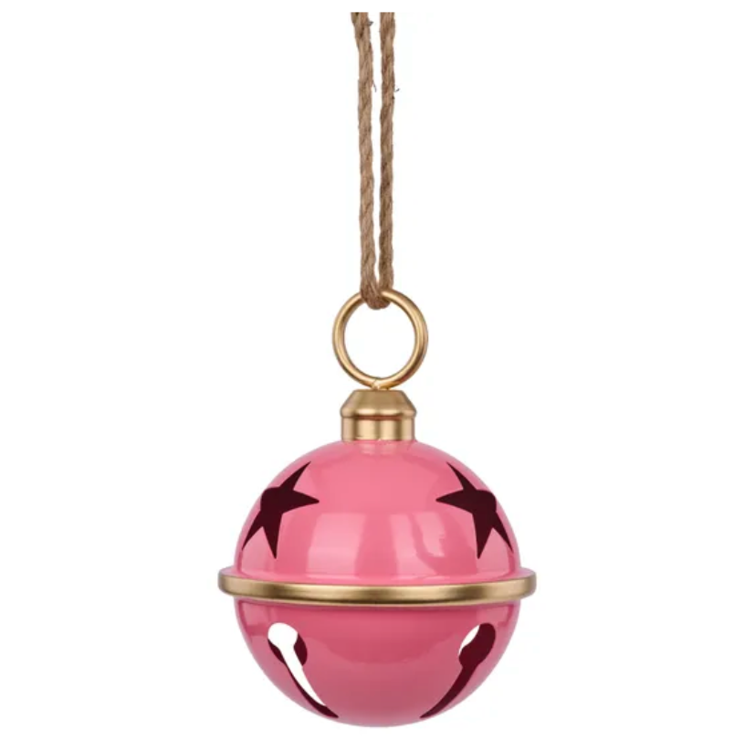 10"Dia Tin Jingle Bell W/Jute Rope (Pink/Gold)